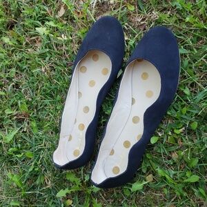 Boden Women's Scallop Navy Blue Suede Ballet Flats Size 38EU 7US